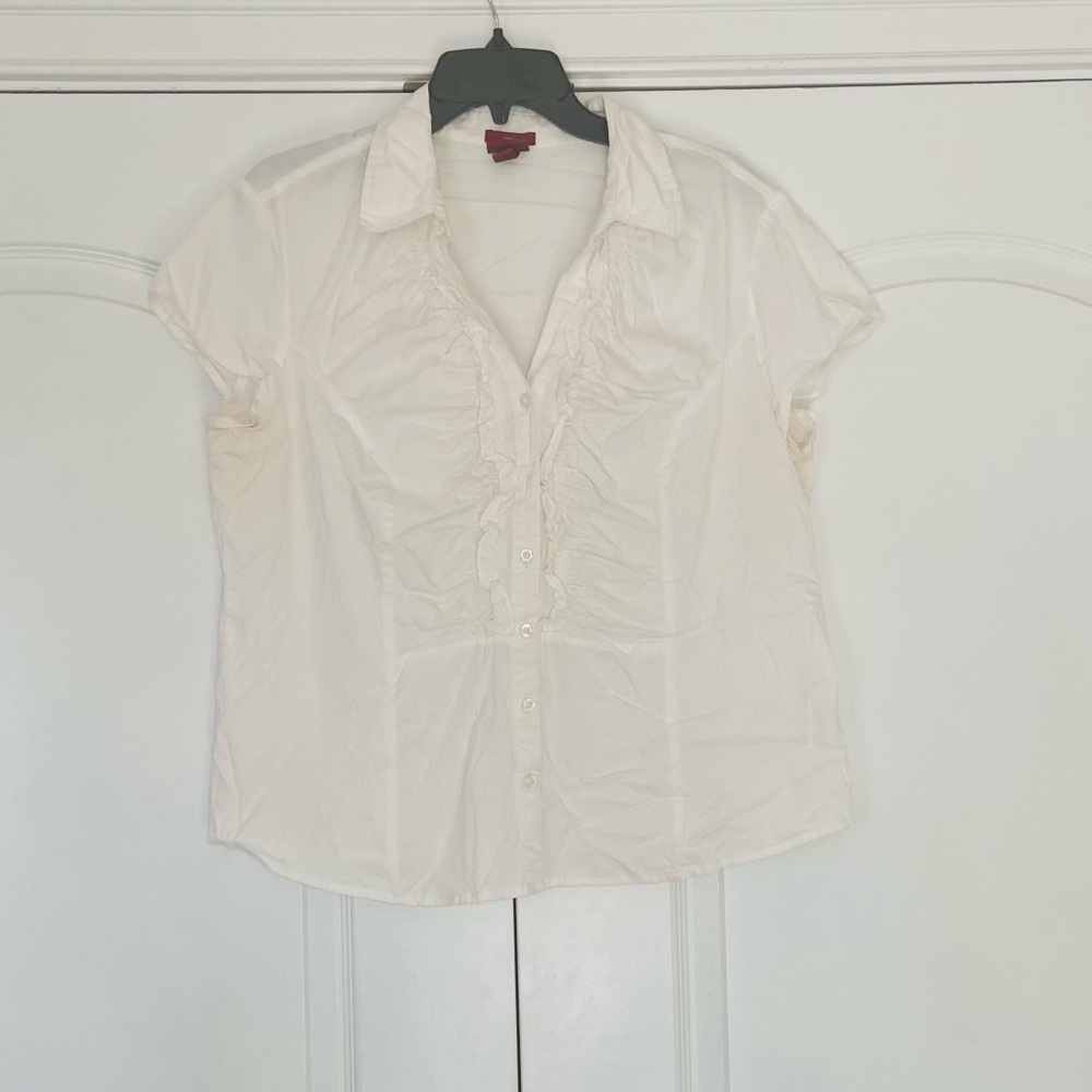 White Ruffled Button-up Blouse